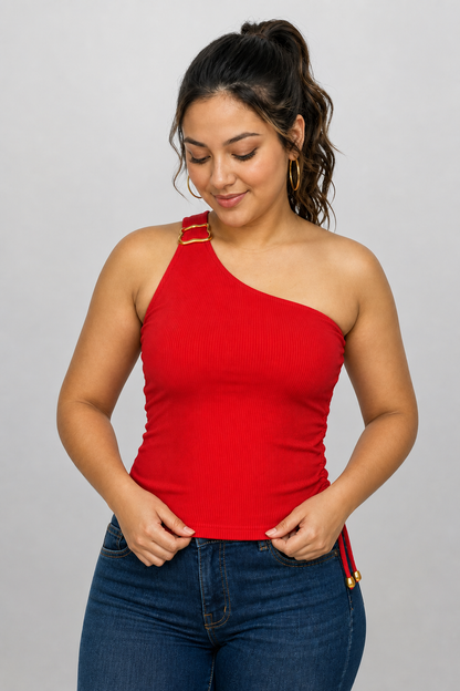 CROP TOP ASIMÉTRICO CON HEBILLA EN HOMBRO