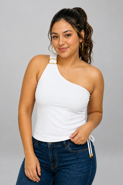 CROP TOP ASIMÉTRICO CON HEBILLA EN HOMBRO