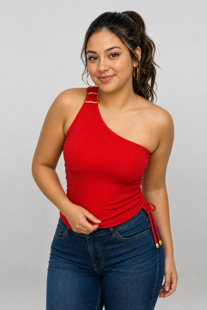 CROP TOP ASIMÉTRICO CON HEBILLA EN HOMBRO