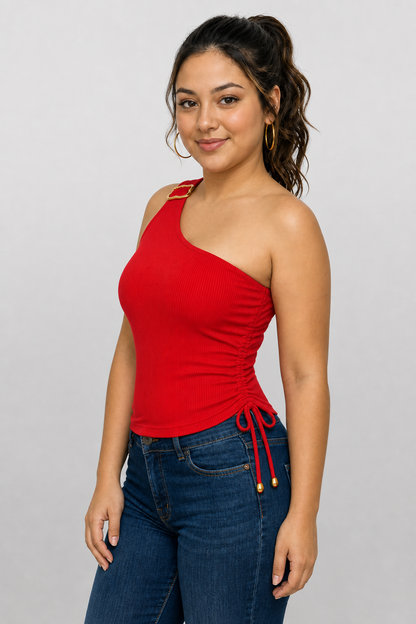CROP TOP ASIMÉTRICO CON HEBILLA EN HOMBRO