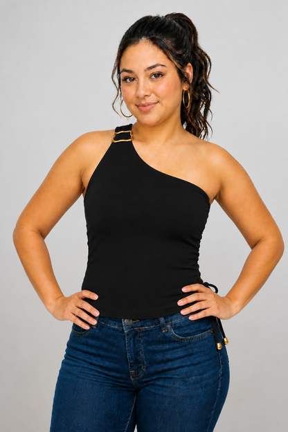 CROP TOP ASIMÉTRICO CON HEBILLA EN HOMBRO