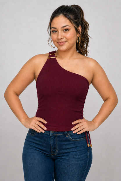 CROP TOP ASIMÉTRICO CON HEBILLA EN HOMBRO
